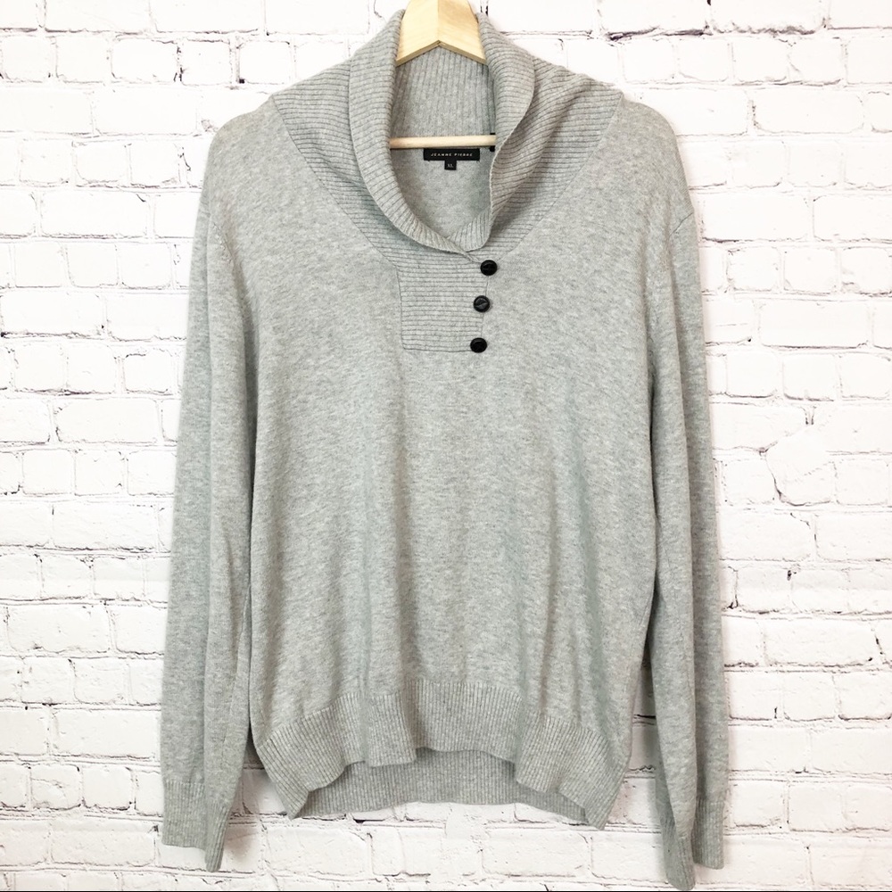 Jeanne Pierre Gray Cowl Neck 3 Button Sweater - XL